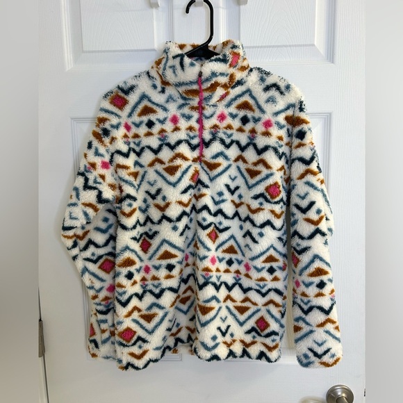 Eddie Bauer Size S Quest Plush Fleece Quarter Zip White Pink Teddy Pullover NWOT - Picture 3 of 8